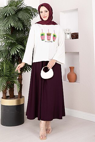 Coffee Baskılı Salaş Bluz - Tunik Ekru - 4