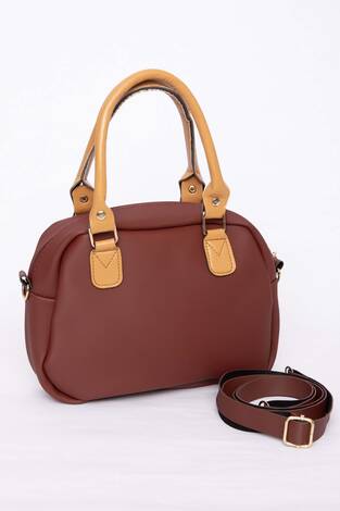 Çok Bölmeli Fermuarlı El & Omuz Çantası Bordo - Thumbnail