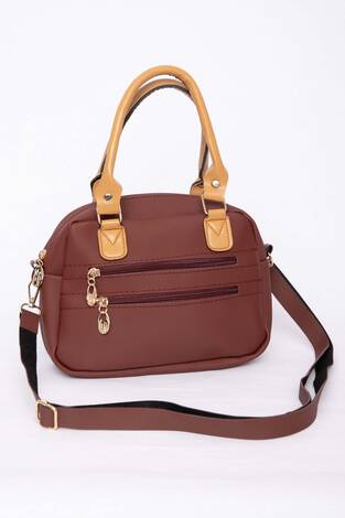 Çok Bölmeli Fermuarlı El & Omuz Çantası Bordo