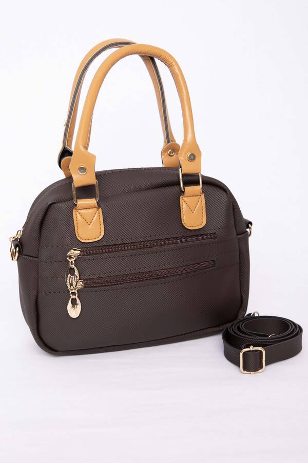 Dmç - Çok Bölmeli Fermuarlı El & Omuz Çantası Kahve