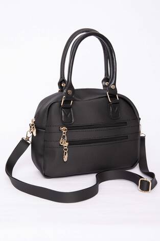 Çok Bölmeli Fermuarlı El & Omuz Çantası Siyah - Thumbnail