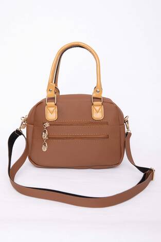 Çok Bölmeli Fermuarlı El & Omuz Çantası Taba - Thumbnail