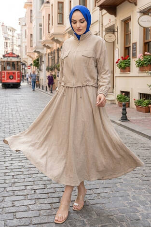 Crop Ceket Etekli Spor Takım Bej