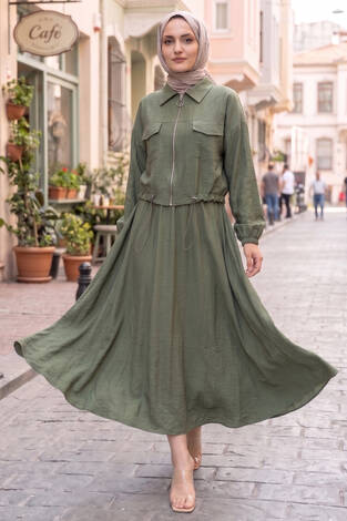 Crop Ceket Etekli Spor Takım Haki