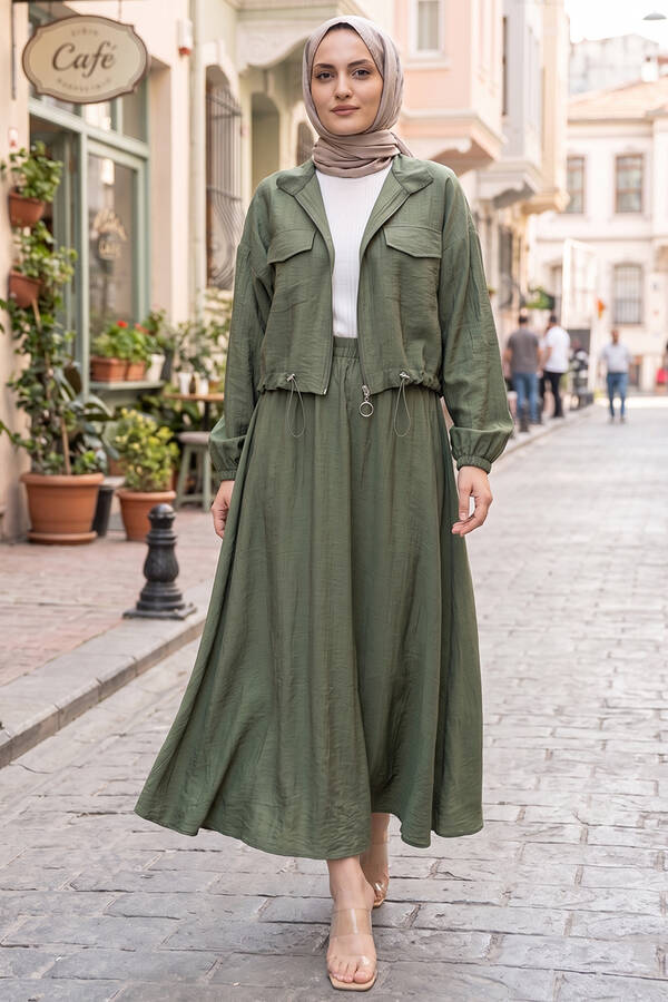 MD - Crop Ceket Etekli Spor Takım Haki (1)