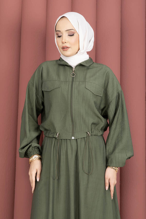 MD - Crop Ceket Etekli Spor Takım Haki (1)