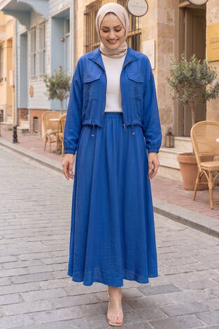 Crop Ceket Etekli Spor Takım İndigo - Thumbnail