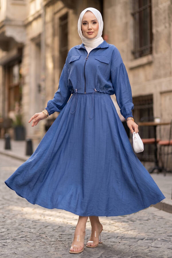 MD - Crop Ceket Etekli Spor Takım İndigo