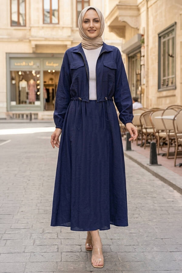 MD - Crop Ceket Etekli Spor Takım Lacivert (1)