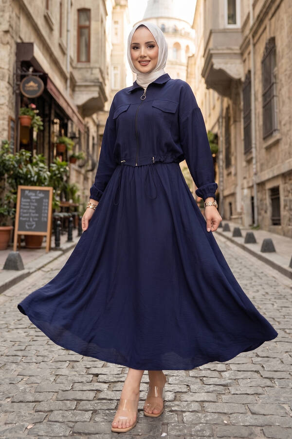 MD - Crop Ceket Etekli Spor Takım Lacivert