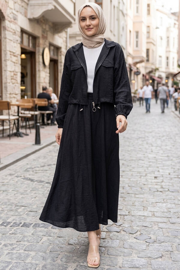 MD - Crop Ceket Etekli Spor Takım Siyah