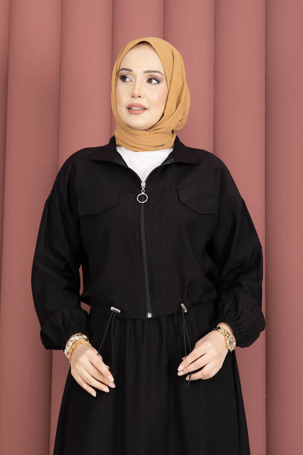 MD - Crop Ceket Etekli Spor Takım Siyah (1)