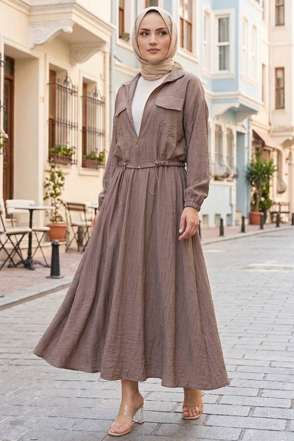 MD - Crop Ceket Etekli Spor Takım Vizon