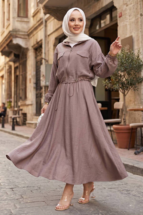 MD - Crop Ceket Etekli Spor Takım Vizon