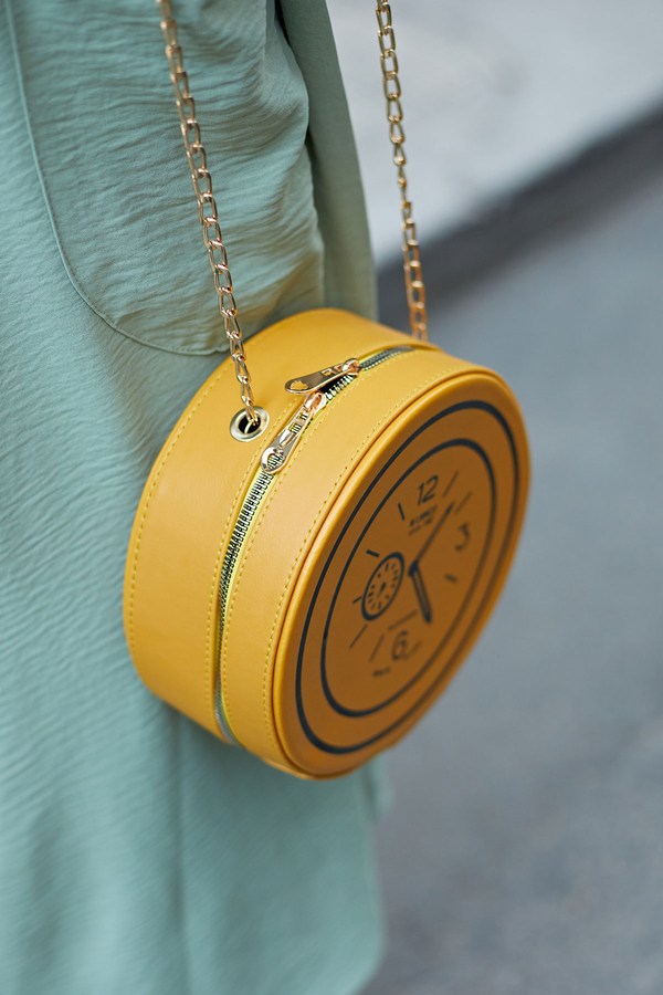  - Dairesel Crossbody Çanta 8358-5 Hardal