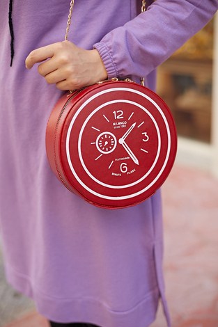 Dairesel Crossbody Çanta 8358-8 Kırmızı - Thumbnail