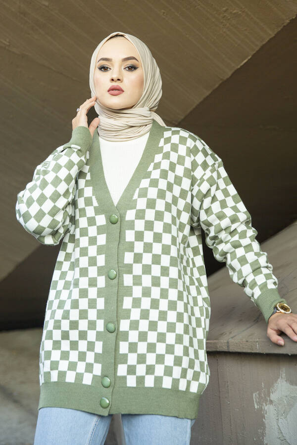 SB - Dama Desenli Triko Hırka Mint (1)