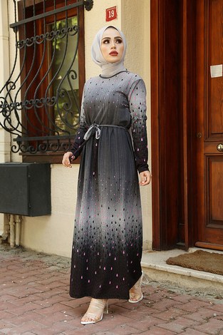 Damla Desenli Elbise 9432-2 - Thumbnail