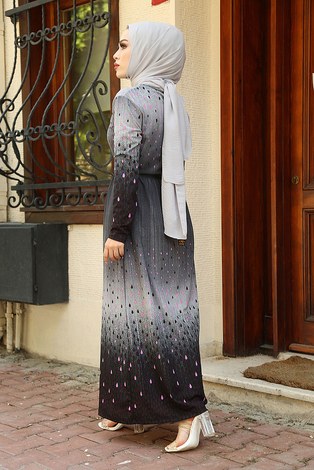Damla Desenli Elbise 9432-2 - Thumbnail