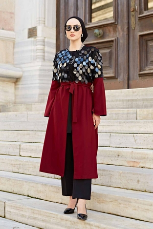 Damla Pullu Kap 530GK-11683 Bordo - Thumbnail