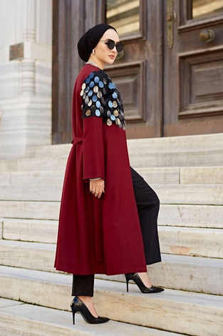 Damla Pullu Kap 530GK-11683 Bordo - Thumbnail