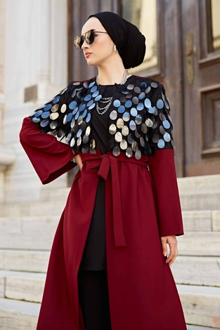Damla Pullu Kap 530GK-11683 Bordo - Thumbnail