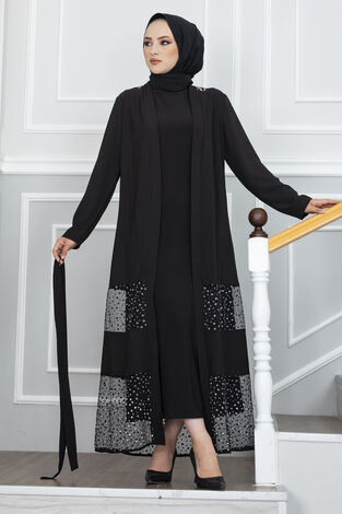 Zincir Detaylı Tesettür Abaya Siyah - Thumbnail