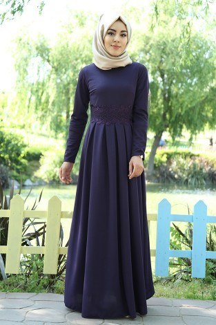Dantel Güpür Detaylı Elbise 4092-6 - Thumbnail