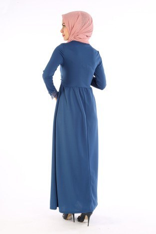 Dantel İnci Detaylı Elbise 01659-03 - Thumbnail