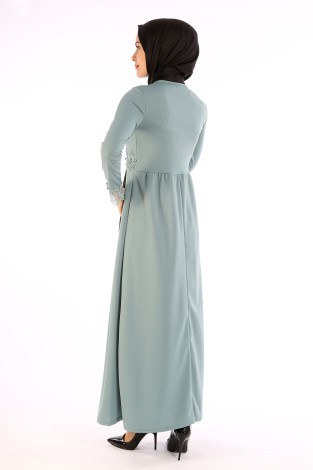 Dantel İnci Detaylı Elbise 01659-04 - Thumbnail