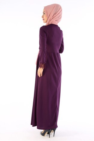 Dantel İnci Detaylı Elbise 01659-08 - Thumbnail