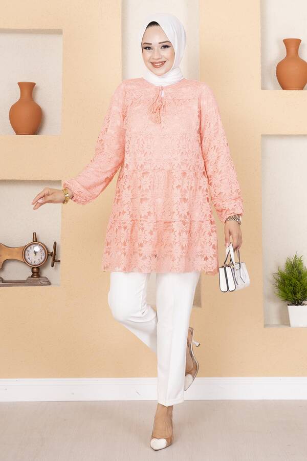 Dantelli Tunik Pembe