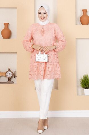 Dantelli Tunik Pembe - Thumbnail