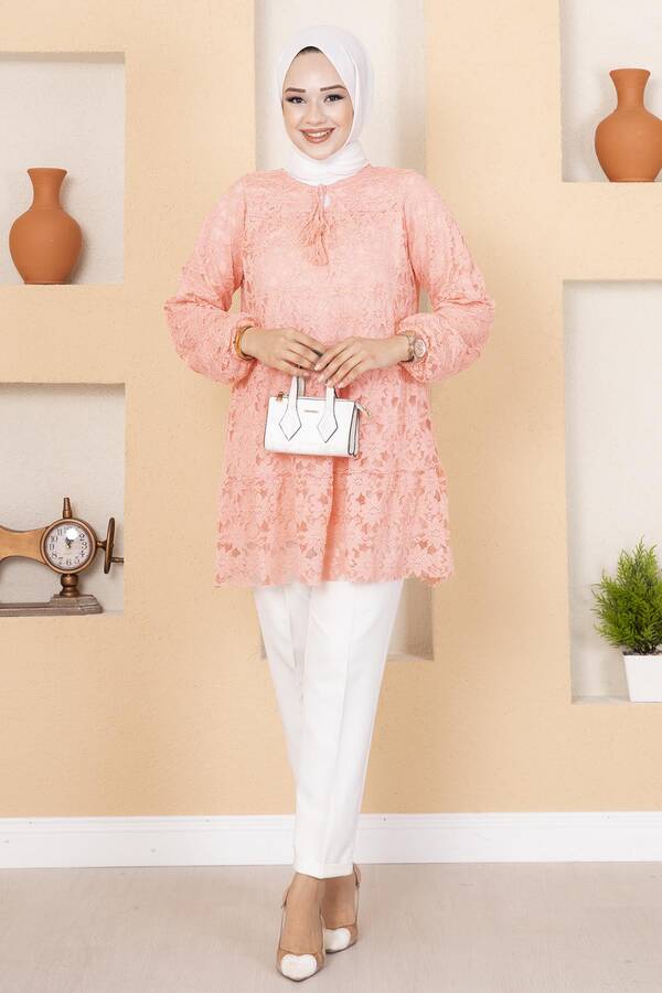 Dantelli Tunik Pembe