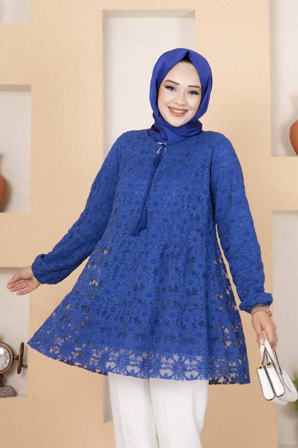 Dantelli Tunik Saks