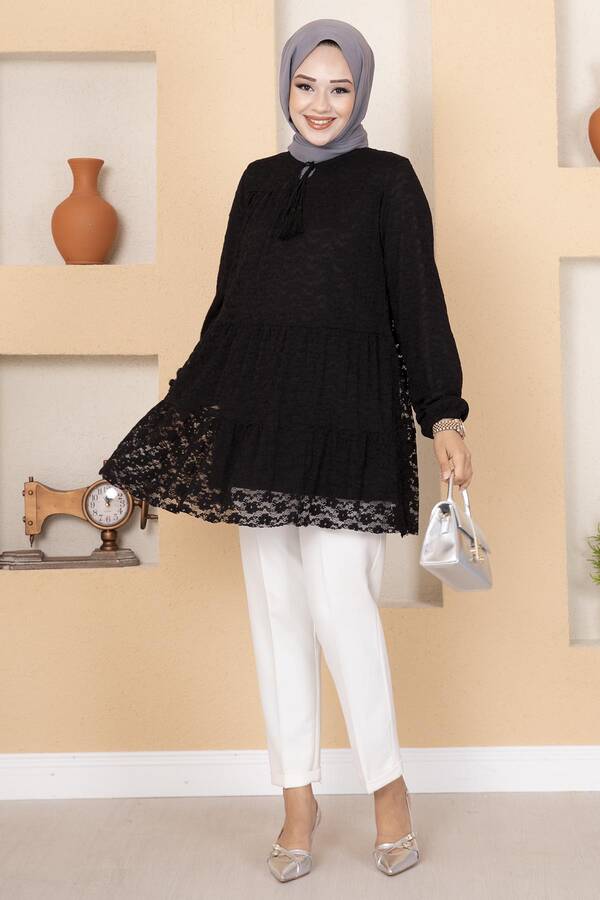 Dantelli Tunik Siyah