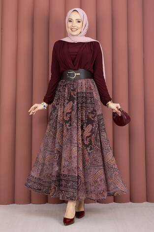 Degaje Body Etek Kemer Üçlü Takım Bordo - Thumbnail