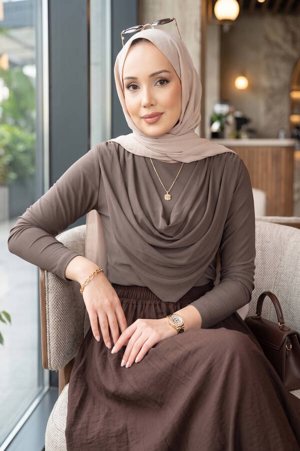 Özk - Degaje Dökümlü Sandy Body Açık Kahve