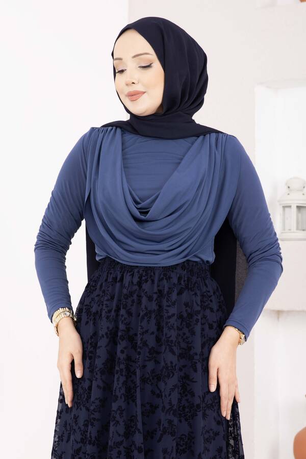 Özk - Degaje Dökümlü Sandy Body İndigo