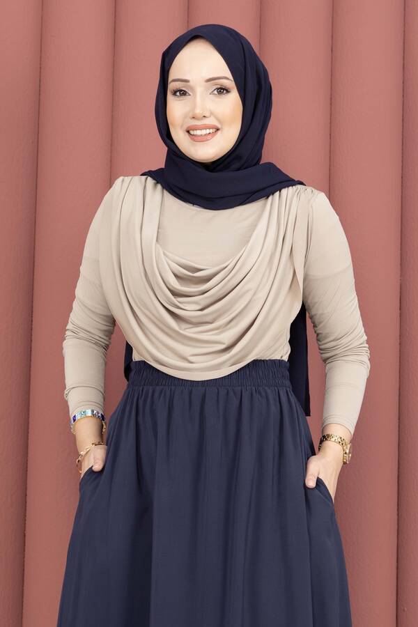 Özk - Degaje Dökümlü Sandy Body Koyu Bej