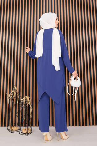 Degaje Dökümlü Sandy Tesettür İkili Takım İndigo - Thumbnail