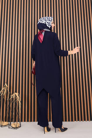 Degaje Dökümlü Sandy Tesettür İkili Takım Lacivert - Thumbnail