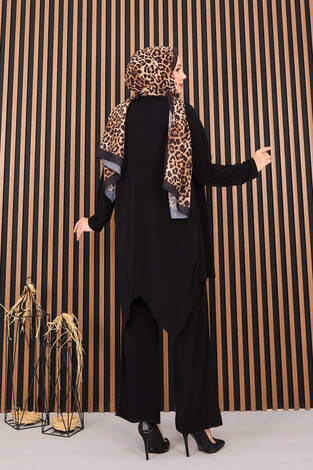 Degaje Dökümlü Sandy Tesettür İkili Takım Siyah - Thumbnail