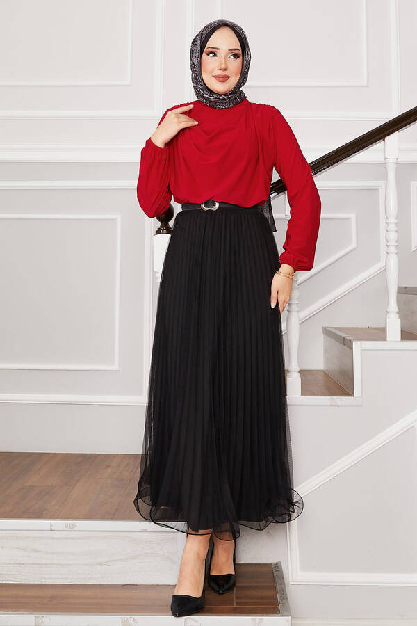 CVN - Degaje Yaka Sandy Bluz Kırmızı (1) CVN - Degaje Yaka Sandy Bluz Kırmızı (1)