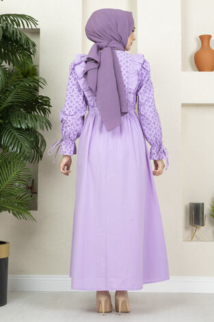 Fisto Tünel Kemerli Tesettür Elbise Lila - Thumbnail