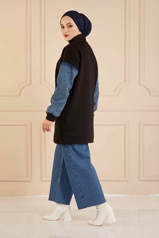 Denim Kol Sweat 160SAG3030 Siyah - Thumbnail