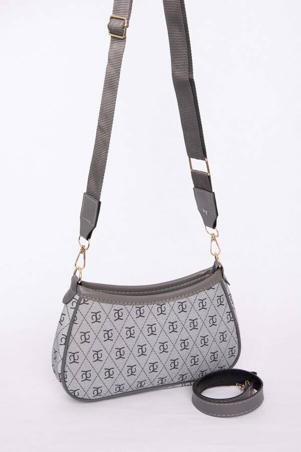 Dmç - Deri Biyeli Desenli El & Omuz Çantası Gri (1)