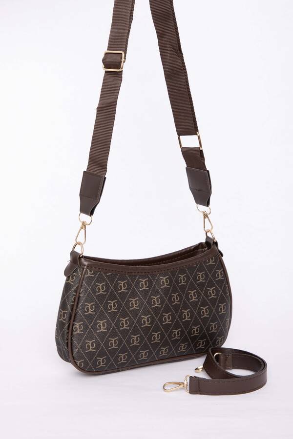 Dmç - Deri Biyeli Desenli El & Omuz Çantası Kahve (1)