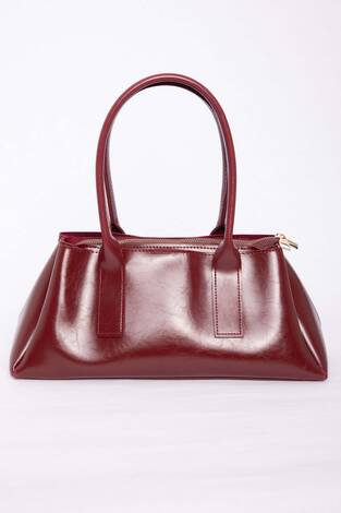 Deri Görünümlü Fermuarlı El & Omuz Çantası Bordo - Thumbnail