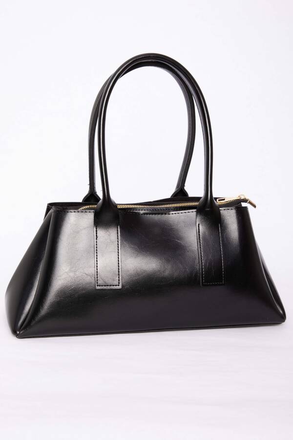 Dmç - Deri Görünümlü Fermuarlı El & Omuz Çantası Siyah (1)
